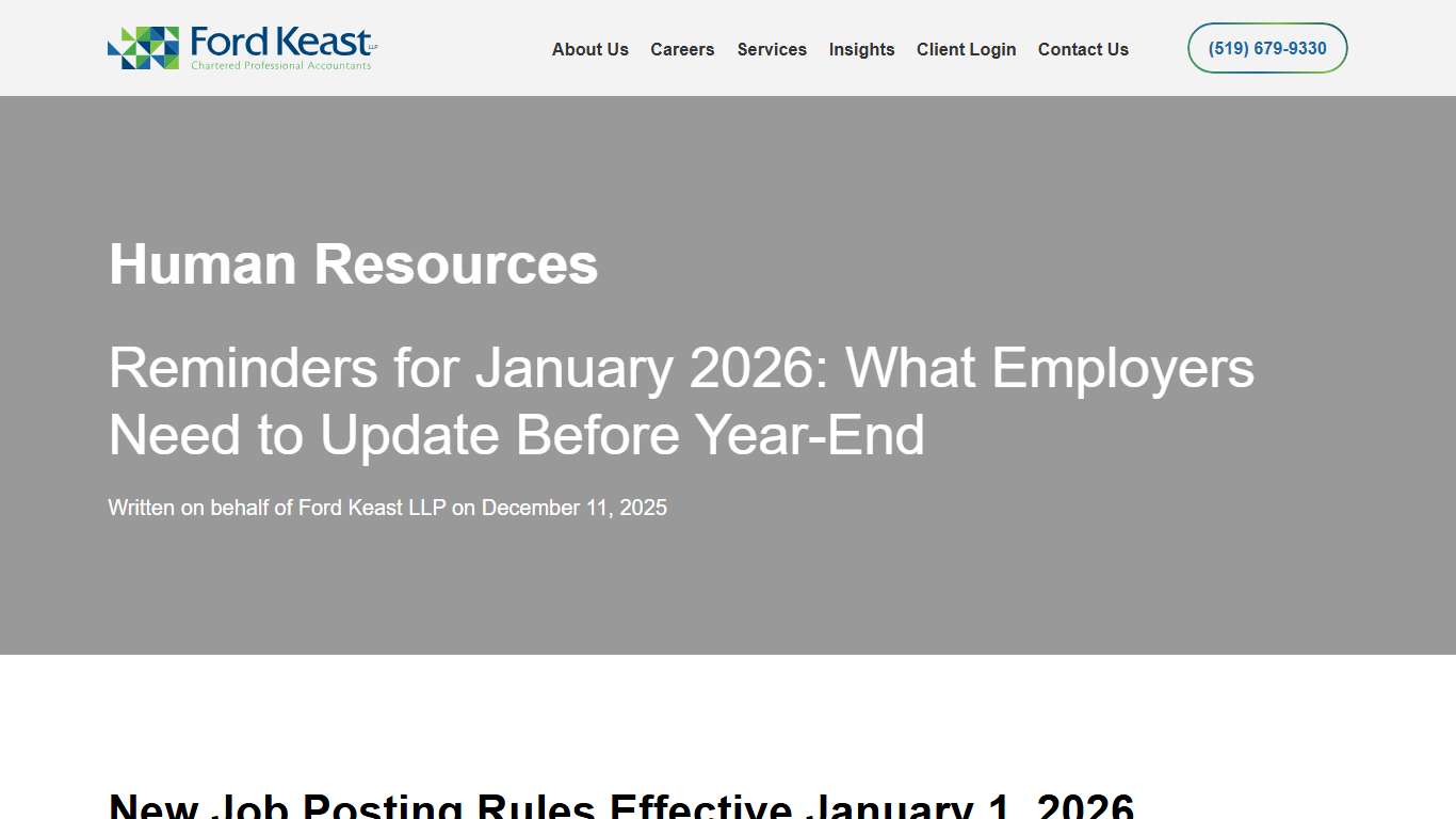 Ontario HR Legislative Changes Year-End / January 2026